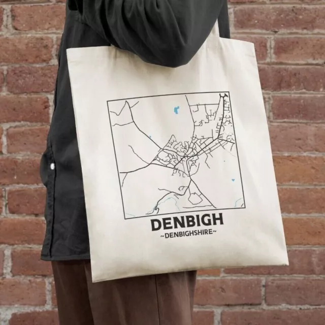 Denbigh, Denbighshire, Wales Town Map Cotton Shopper Tote Bag