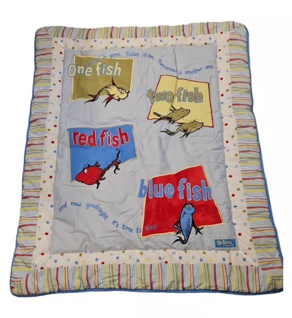 Dr. Seuss Nursery Crib Set 3 Piece Sheet Skirt Bedding Set One Two Fish Blue Red