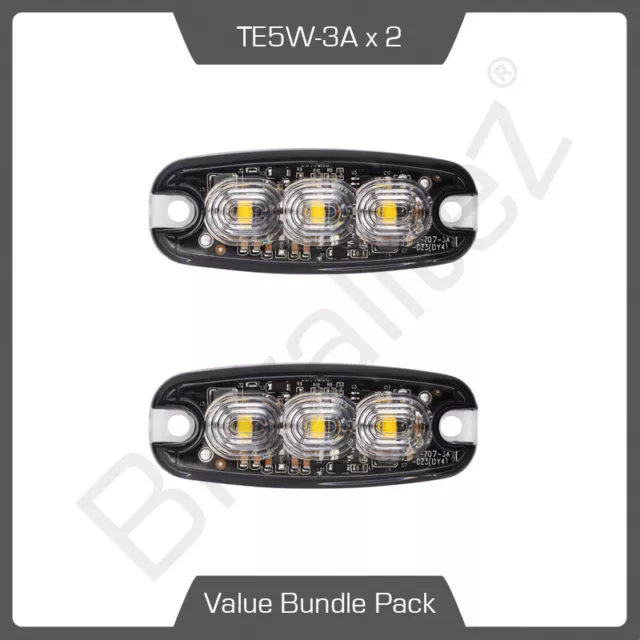 2 x Ultra Thin 5W Grill/Direction Strobe Light (ECE R10 R65) 3-LED Strobe Amber