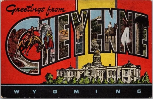 CHEYENNE Wyoming Large Letter Postcard State Capitol / KROPP Linen - 1952 Cancel