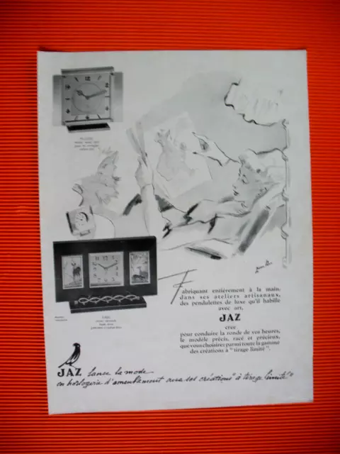 Publicite De Presse Jaz Pendulette De Luxe Illustration Paulin Ad 1949