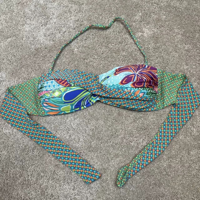 Trina Turk Floral Print Halter Bandeau Size 6 Swim Bikini Top Only EUC Bright