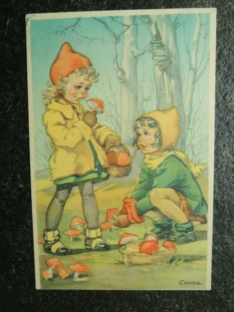 Alte AK , Kinder beim Pilze sammeln , Corina , (H468)