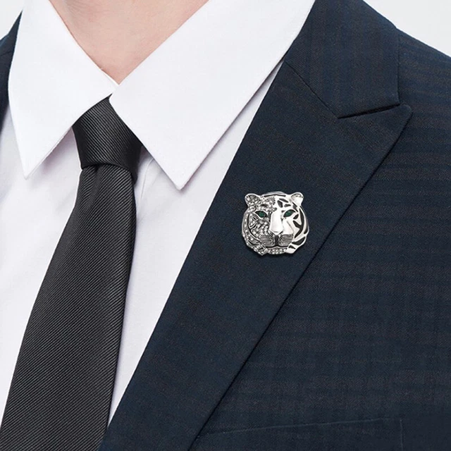 High grade diamond alloy tiger Brooch collar pin retro men's suit decor-R2