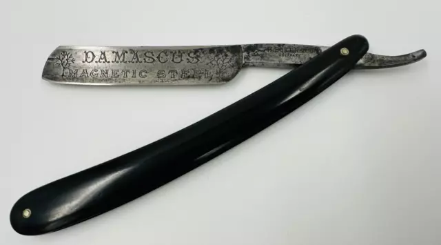 H. Boker DAMASCUS Straight Razor 5/8" blade magnetic steel engraved tree Germany