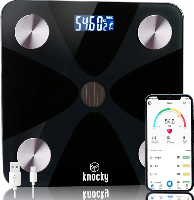 Escala digital de baño KNOCKY Bluetooth sin batería peso corporal e IMC - 180 kg