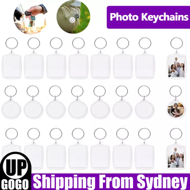 20X Keyring Clear Acrylic Photo Key Chain Picture Frame Blanks DIY Rings Gift AU