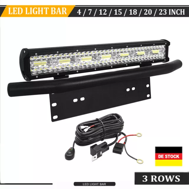 8D LED Lightbar Lichtbalken Arbeitsscheinwerfer+Kennzeichenhalterung Offroad 12V