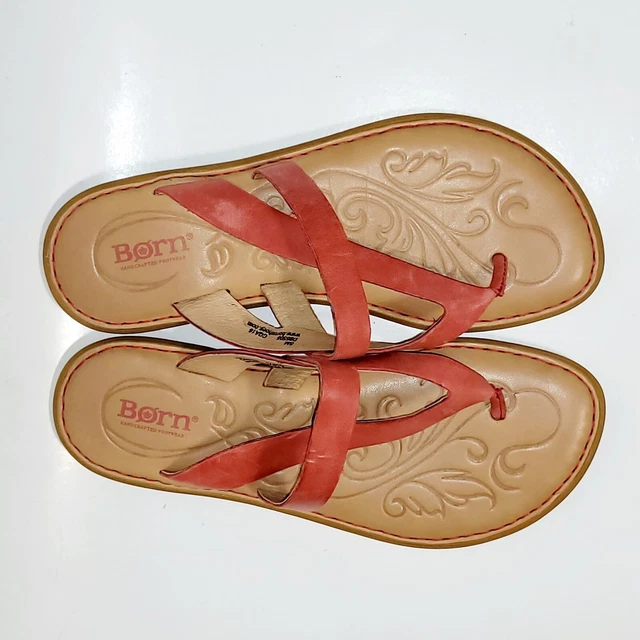 BORN Handcrafted CQA16 Leather Thong FlipFlop Flat Sandals Coral Comfort Wms 8US