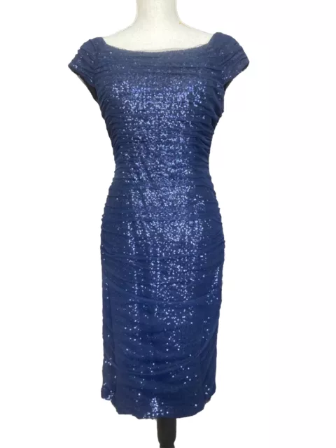 LRL Ralph Lauren Evening All Over Sequin Sheath Dress Navy Blue Womens 8