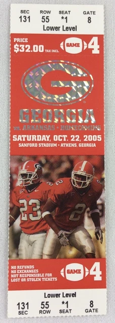 CFB 2005 10/22 Arkansas at Georgia Football Full Ticket-Darren McFadden 190yds