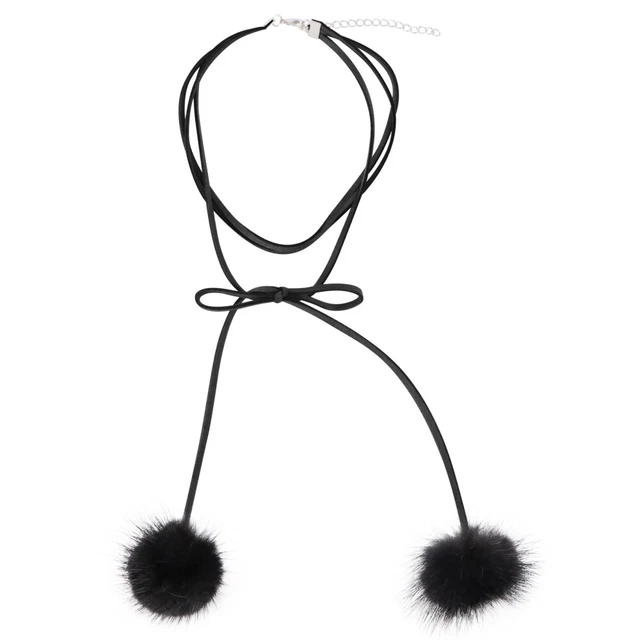 Collar Pom Peluche De Cuero Artificial Bolas Navidad Mujer