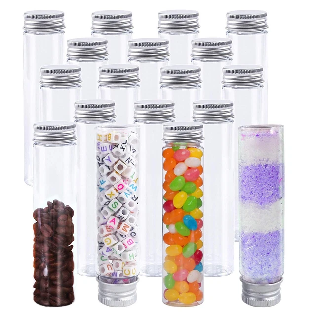 18 Tubes à Essai Plastique 50ml - Transparents Avec Bouchon Vissé - Pour Bonbons, Liquides, DIY