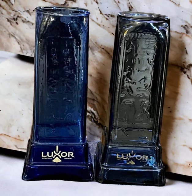 LUXOR Hotel & Casino Las Vegas Blue Cobalt Egyptian Obelisk Drink Glass Set Of 2
