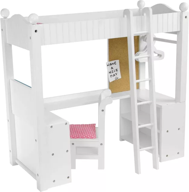 White Doll Bunk Bed with Desk Olivia's World 18" Wooden Furniture Toy.