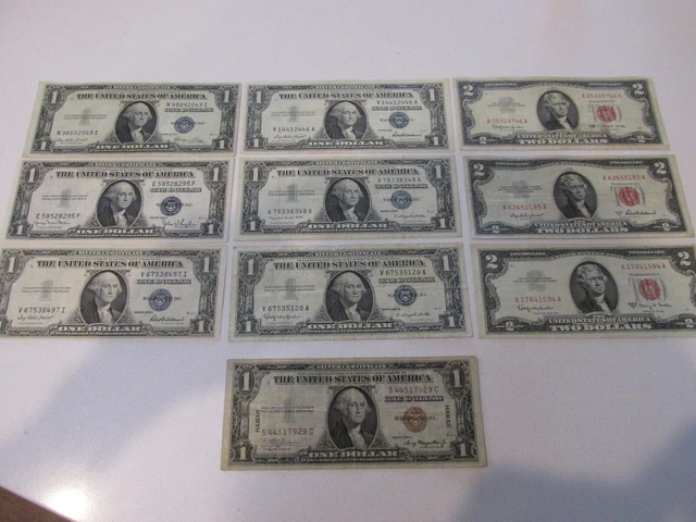 1935/1957 $1 Silver Certificates/1935A $1 Hawaii/1953/63 $2 Red Seal