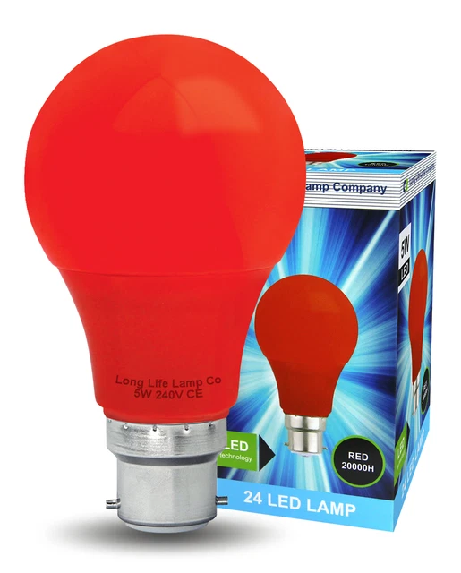 5W LED ROT GLS Glühbirne B22 Bajonett sehr hell farbig A60