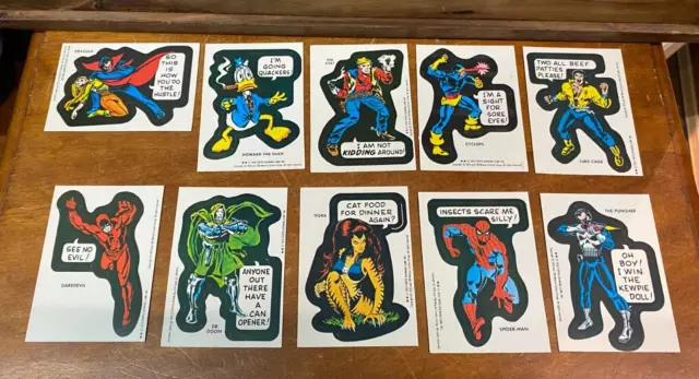 Lovely Vintage Set of 10 Topps Marvel Comics 1976 Stickers Trading Cards A957