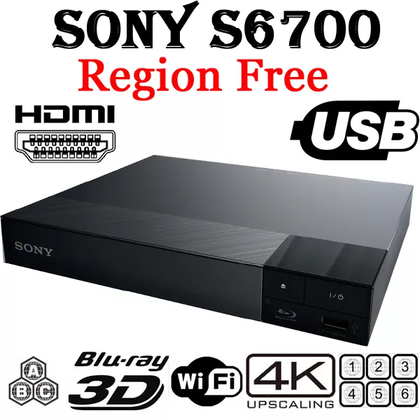 Sony S6700 Region Free DVD & BD ZONE ABC Blu-Ray Disc Player- 4K Upscale 3D WIFI