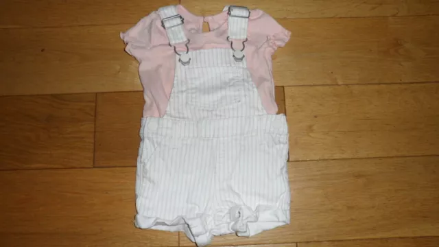 Fab Baby Girls Striped Shorts Dungarees & Peach T-Shirt Set, Outfit age 0-3 mths