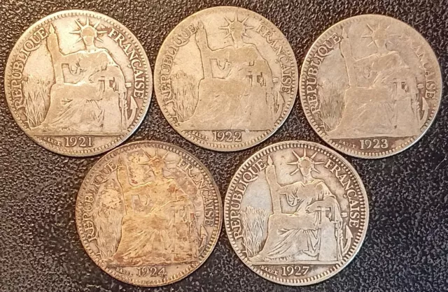 Indochine Française - lot de x5 10 cent. argent  1921 à 1927 !