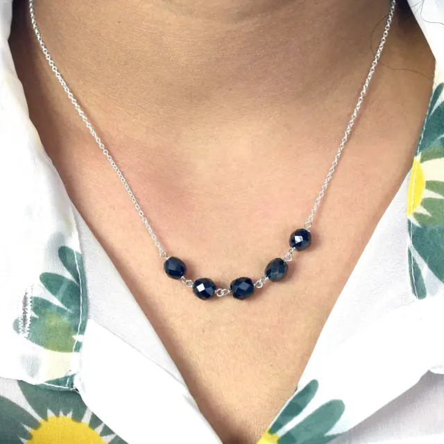 Beautiful Black Diamond Bead Certified Necklace in 925 silver chain!