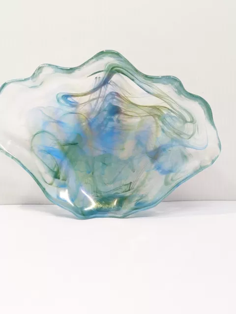 Gorgeous Piece Of Art Glass Shell Trinket Dish. Stunning Colours.