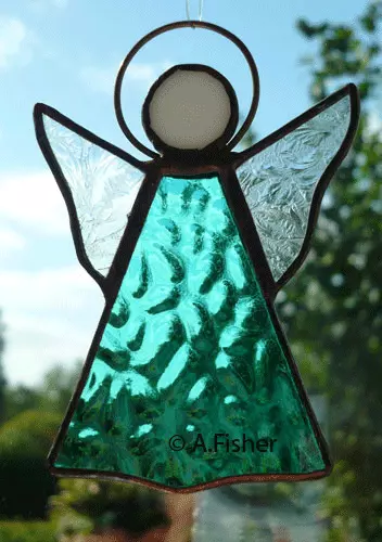 Stained Glass Angel - Handmade - Sea Green - Suncatcher - NEW - 10.5cms (4ins)H
