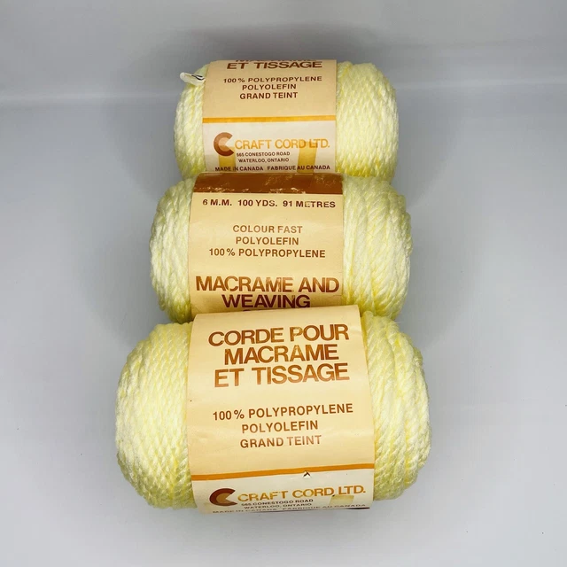 3 Skein Vintage Braided Cord for Macrame Weaving LT. Yellow 100 Yards 6 mm New