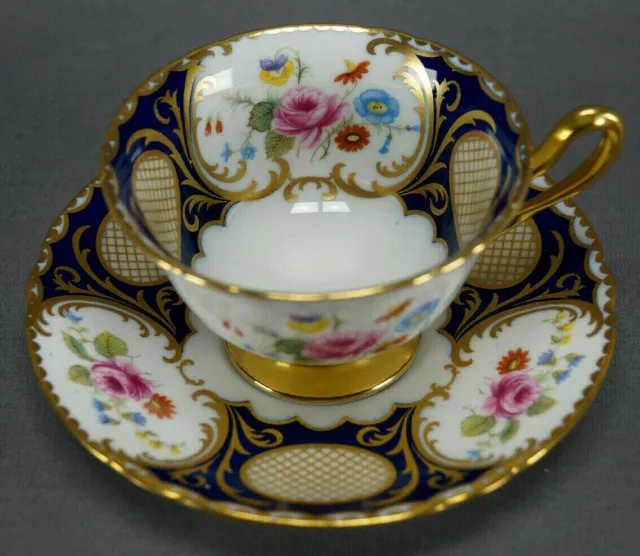 Shelley 17499 Pink Rose Floral Cobalt & Gold Bone China Tea Cup & Saucer