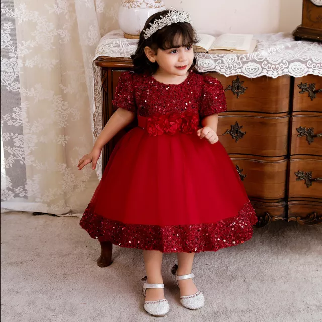 Kids Baby Flowers Girls Party Sequins Dress Wedding Bridesmaid Dresses Princess