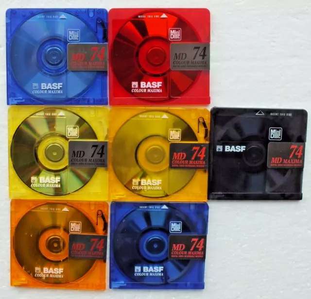 7 BASF COLOUR MD74 minidiscs with cases - PLEASE VIEW MY OTHER MINIDISC ITEMS