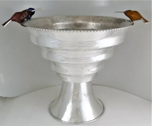 Emilia Castillo LARGE Silverplate Bird Bath Centerpiece Bowl Applied Birds 2000!