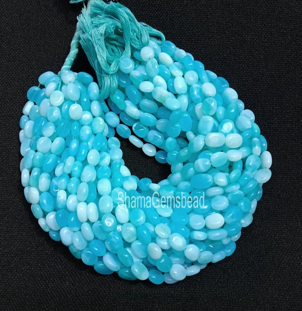 Opale bleue ombragée lisse Lot ovale en vrac perles de pierres précieuses...