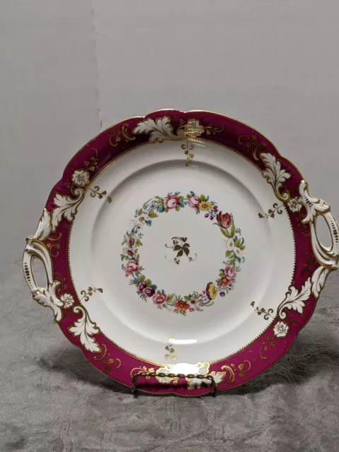 Hand Painted English Porcelain Handled Cake Plate. Flower Decoration.