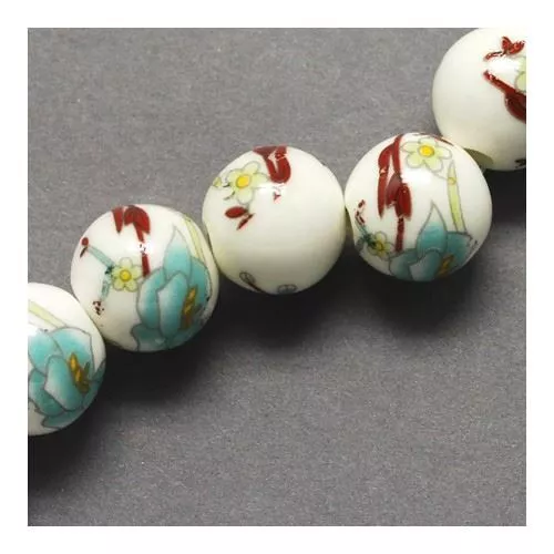 White/Turquoise Porcelain Beads Plain Round 12mm Pack Of 10