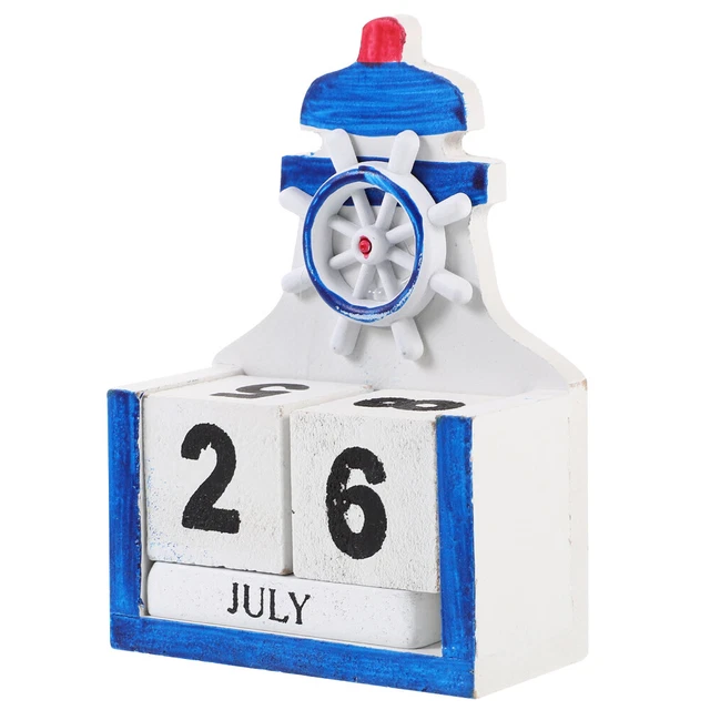 Calendrier Perpétuel En Bois Et Métal Pour Bureau - Design Moderne Avec Feuille - 12x9cm