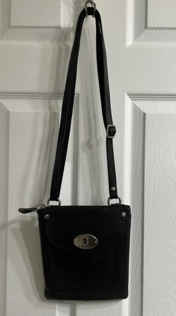 FOSSIL black leather organizer wallet purse crossbody shoulder bag NICE 2