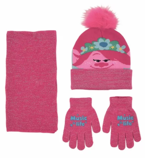 DreamWorks Trolls Poppy 3-Piece Hat, Scarf & Gloves Set ONE SIZE!