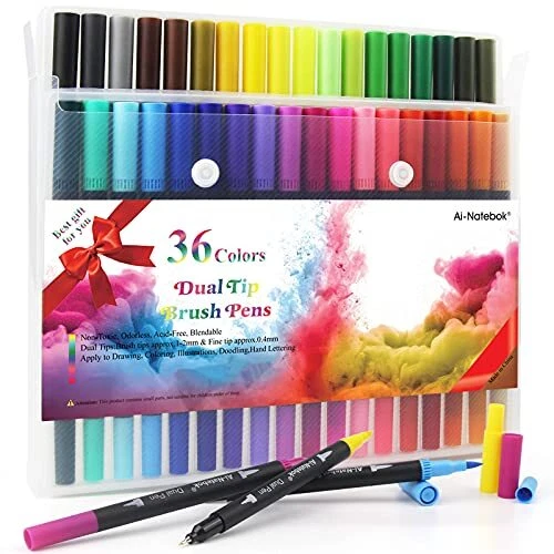 HELESIN Feutres Coloriage 36 Feutre Pinceau à Double Pointe Enfants et Adulte...