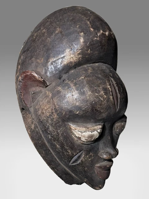 African Wood Carved Yoruba Style Ceremonisl Mask 11.5” x 7.5”  (stand included)