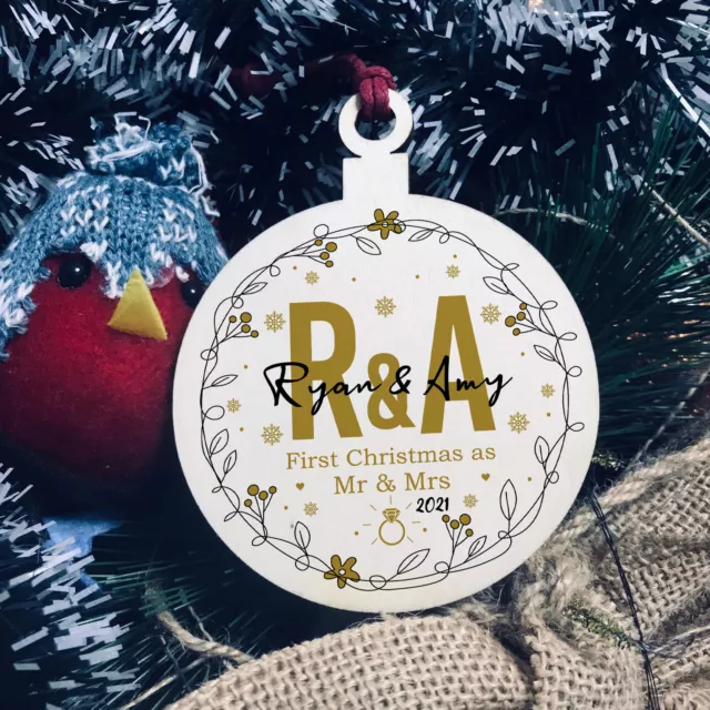 Personalised Initial First Christmas As Mr & Mrs Bauble Tree Decoration Keepsake