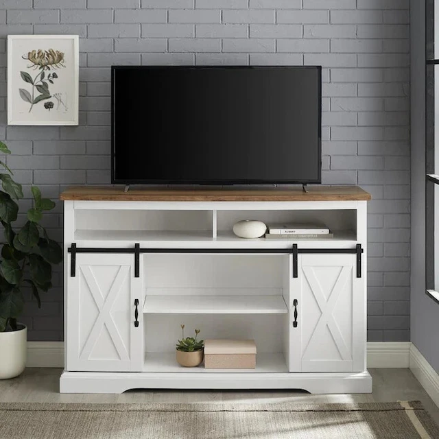 Walker Edison Farmhouse/Rustic White/Reclaimed Barnwood TV Stand