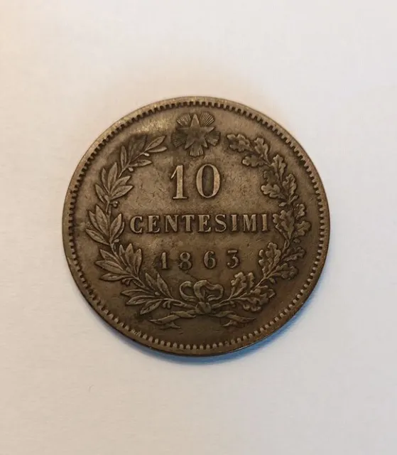 Münze Italien, 10 Centesimi, 1863, Vittorio Emanuele II, Kupfer