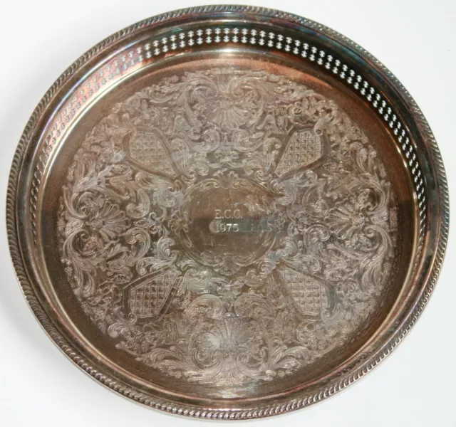 Eugene Country Club Silverplate Golf Trophy 13" Pierced Butler Serving Tray 1975