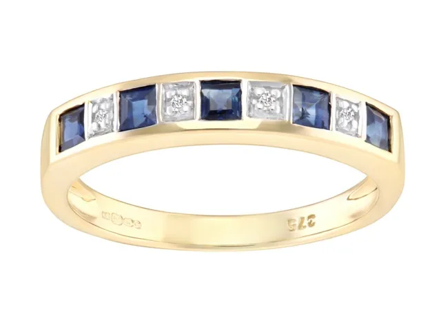 9ct Yellow Gold Blue Sapphire & Diamond Eternity Ring - sizes J to S
