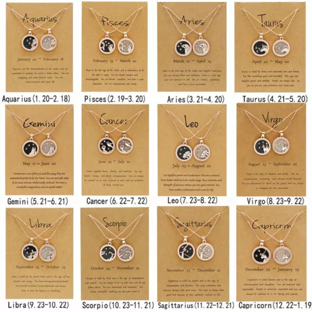 12 Constellation Star Day & Night Zodiac Sign Necklace Pendant Charm Choker