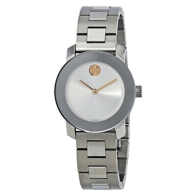 Movado Bold SWISS Quartz Silver Dial Stainless Steel Ladies Watch 3600433