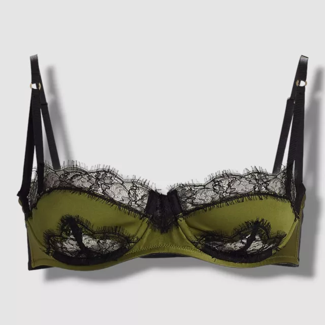 $250 Kiki De Montparnasse Women's Green Lace Inset Balconette Bra Size 32B