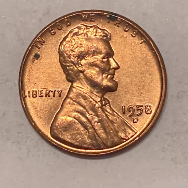 RED BU 1958-D Lincoln Wheat Cent Denver Mint - Uncirculated Coin Shown Ships A17